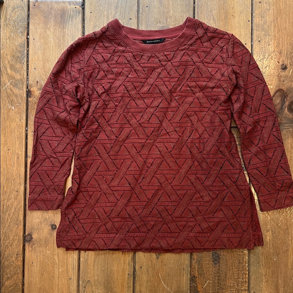 Banana Republic Geometric Geo Lace Knit Top in Muir Wood - Burnt Orange